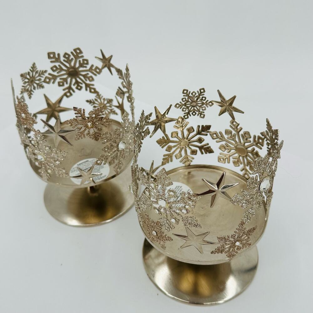 Snowflake Pillar Candle Holders Silver Holiday - Bath & Body Works BBW Christmas